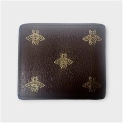 Gucci Men's Black & Gold Bee Star Print Textured Leather Bifold Wallet